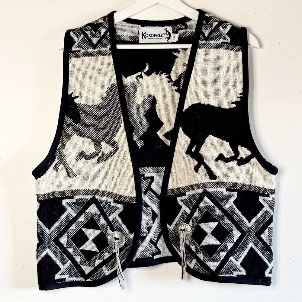 Black & Cream Horse Pattern Western Vest